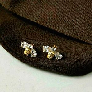 Gold plated copper and zirconia bee studs; nwot